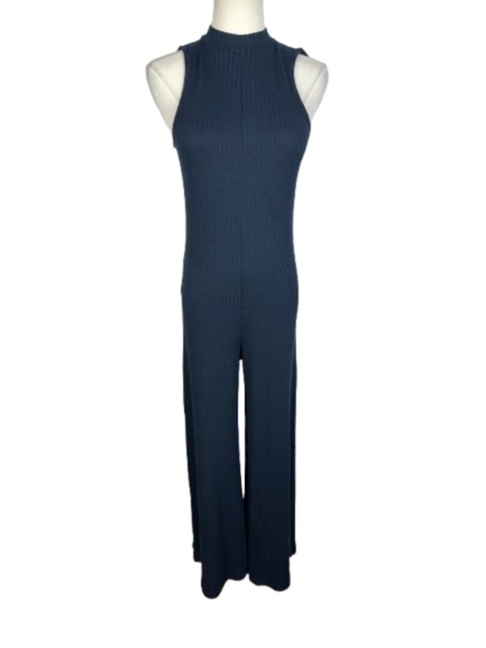 Zara Navy Sleeveless Ribbed Wide-Leg Jumpsuit